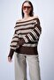 Brown Boat Neck Striped Knitwear - 3