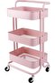 3 Tier Utility Trolley Cart with Wheels Pink Storage