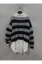 Women's White Shirt and Navy Blue Striped 2-Piece Top Sweater Shirt Set - 8