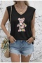 Flower Bear Printed Women's Oversize Sleeveless T-Shirt