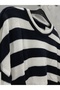 Unisex White Navy Blue Striped Crew Neck Knitwear Sweater Knit - 8