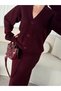 V-neck 3 button cardigan set knitwear double skirt - burgundy - 7