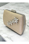 Beige Luxury Suede Crystal Stone Metal Handle Chain Women's Evening Dress Bag Wedding Engagement Graduation - 2