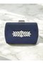 Navy Blue Luxury Suede Crystal Stone Metal Handle Chain Women's Evening Dress Bag Wedding Engagement Graduation - 3