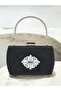 Black Luxury Suede Crystal Stone Metal Handle Chain Women's Evening Dress Bag - 3