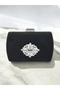 Black Luxury Suede Crystal Stone Metal Handle Chain Women's Evening Dress Bag Wedding Engagement Graduation - 3