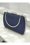 Navy Blue Luxury Suede Crystal Stone Metal Handle Chain Women's Evening Dress Bag Wedding Engagement Graduation - 8