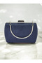 Navy Blue Luxury Suede Crystal Stone Metal Handle Chain Women's Evening Dress Bag Wedding Engagement Graduation - 7