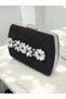 Black Luxury Suede Crystal Stone Metal Handle Chain Women's Evening Dress Bag Wedding Engagement Graduation - 2