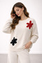Simple and Stylish Knitwear Set with Floral Detail - 3