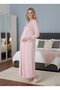 New Season Powder Full Length Lace Detailed Buttoned Special Design 100% Cotton Maternity Nightgown - 3
