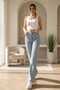 Layza Stretch Fabric Women's Inner Slit Light Blue Snow Superhigh Waist Loose Leg Denim Loose Palazzo Trousers - 4