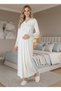 New Season Ecru Full Length Lace Detailed Buttoned Special Design 100% Cotton Maternity Nightgown - 2