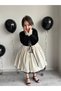 Black Girl's Velvet Linen Fluffy Ethnic Laced Vest Detailed Dress - 2