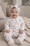 Organic Butterfly Figured Bandana Baby Girl Newborn Jumpsuit with Booties - 2