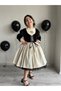 Black Girl's Velvet Linen Fluffy Ethnic Laced Vest Detailed Dress - 5