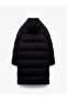 Hooded Zippered Long Inflatable Coat with Pocket Detail - 5