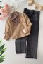 My Little One's Cicileri Mesh Knitwear Detailed Leopard Scarf 4-Piece Set - Brown