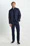 Men's Navy Blue Standard Fit Regular Cut Quilted Patterned Mock Neck Zipper Side Pocket Puffer Coat - 3