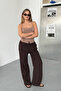 Women's Adjustable Waist Wide Leg 100% Cotton Trousers Brown - 26Y Yp5545 - 4