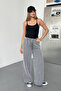 Women's Elastic Waist Wide Leg Striped Trousers Navy Blue - 26Y 5004