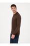 Brown Slim Fit Cotton Blend Polo Collar Knit Sweater 50318949-Vr029 - 3