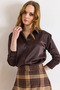 Women's Brown Draped Cuff Double Button Satin Shirt Gml-19001418