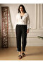 Women Black Lace Trim Tapered Trousers - 6
