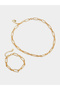 Gold Textured Chain Necklace and Bracelet Set