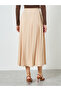 Women Beige Pleated A-Line Midi Skirt - 4