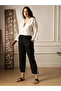 Women Black Lace Trim Tapered Trousers