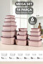 Set of 14 Striped Square Storage Containers - 6 Sizes Microwave Safe Organizer Food Container Pink