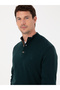 Dark Green Regular Fit Wool Blend Buttoned Collar Knitwear Sweater 50311895-Vr079 - 2