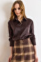 Women's Brown Draped Cuff Double Button Satin Shirt Gml-19001418 - 4