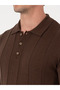 Brown Slim Fit Cotton Blend Polo Collar Knit Sweater 50318949-Vr029 - 7