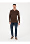 Brown Slim Fit Cotton Blend Polo Collar Knit Sweater 50318949-Vr029 - 4