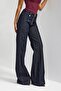 جينز نسائي من قماش الدينيم الإيلاستاني بتفاصيل حزام وسحاب من نوع Indigo 7s6-50 Flare Fit - 5