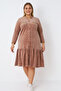 Women's Plus Size Patterned Buttoned Cotton Velvet Flounce Long Sleeve Dress - 2