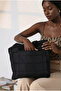 Black Quilted Zippered Two-Compartment Puff Fabric Water-Resistant Large Size Women's Shoulder Bag Gc021400 - 2