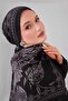 شال من الحرير والصوف بنقشة زهور باللونين الأسود والرمادي - 2