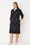 Women's Plus Size Patterned Pocketed Jacquard Three-Quarter Sleeve Dress - 2