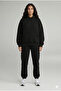 Women's Daily Oversized Black Hooded Tracksuit Set Winter Cotton Lined
