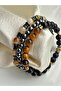 3-Piece Natural Stone Unisex Bracelet Set – Hematite, Tiger's Eye, Citrine & Obsidian – (18–19 cm) - 3