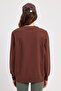 Women's Oversized Wide Cut 100% Cotton 2 Thread Crew Neck Brown Sweatshirt - 7