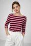 Women's Pink Striped Boat Neck Above Ankle Long Sleeve Blouse - 5