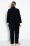 Navy Blue Zippered Cotton Velvet Stone Detailed Long Sleeve Plus Size Top and Bottom Set - 7