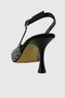 Almira black satin heeled shoes with silver stone detail for women - 6