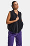 Women's Black Color S6-1 Balloon Cut Zippered Loose Cut Fabric Vest - 4