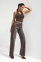 Women's Stone-Embellished Coffee T-4s6-179 Straight Fit Full Shiny Stone-Embellished Special Design Denim Jean - 4