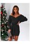 Women's Long Sleeve Double Breasted Collar Lace Detail Acrylic Mini Length Dress - 5